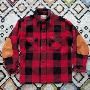 Vintage Maine Guide Wool Plaid Flannel Shirt Jacket/Overshirt, Red/Black, Medium